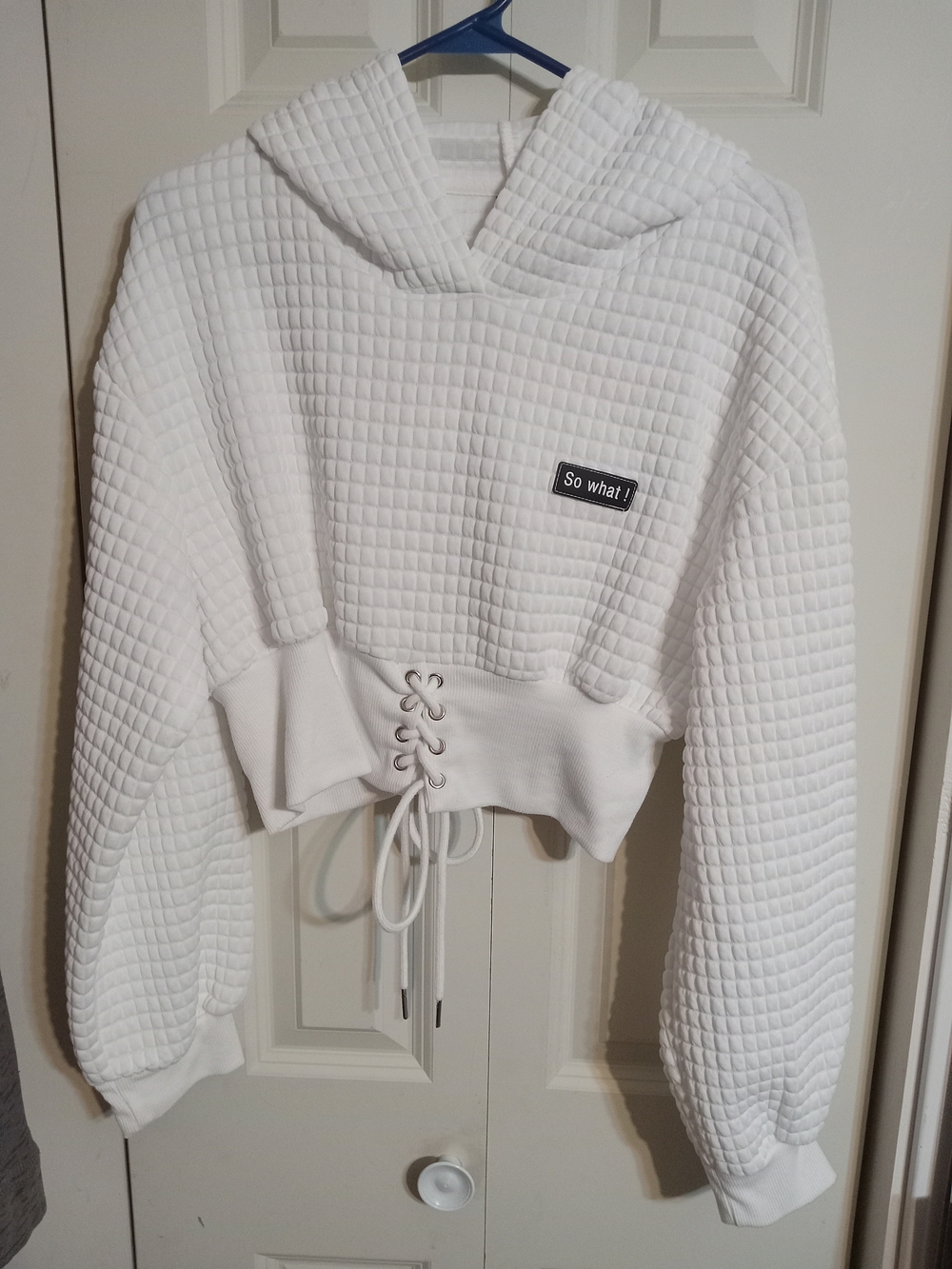 SHEIN White Quilted Cropped Lace-Up Hoodie